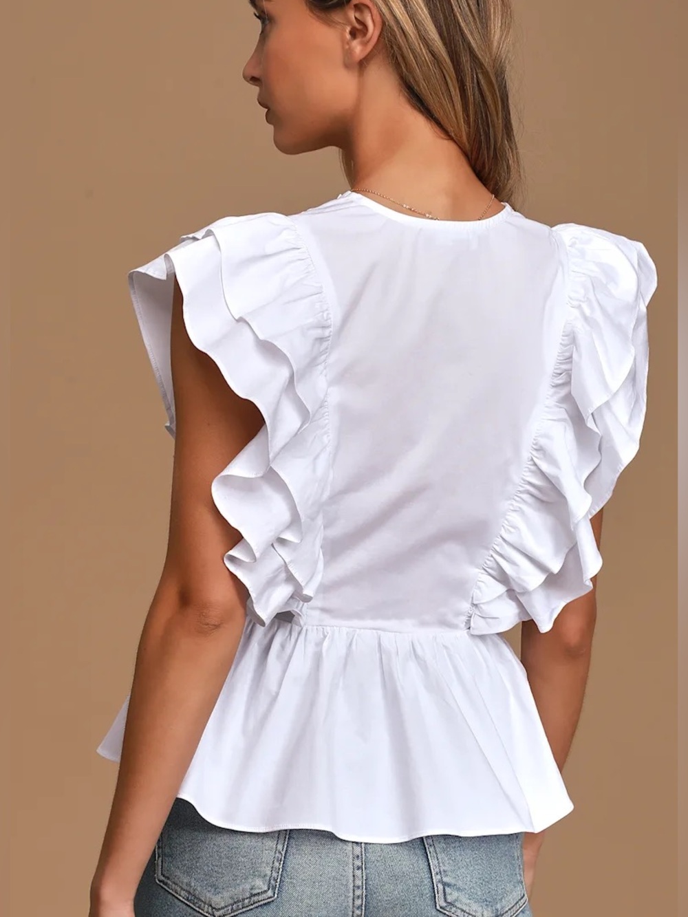 Lulus - In A Ruffle White Ruffled Hook and Eye Top, NWT! - Picture 2 of 6